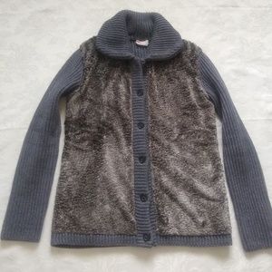 PRADA wool cardigan faux shearling and chunky rib knit jacket cardigan